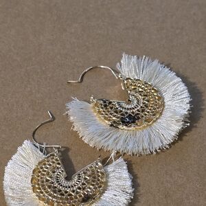 Elegant Gold and White Fringe Earrings